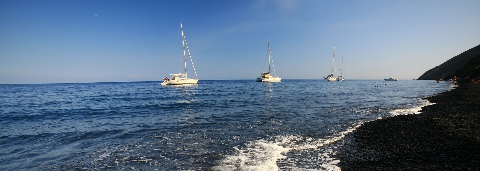 Anchoring near the black beach of Stromboli